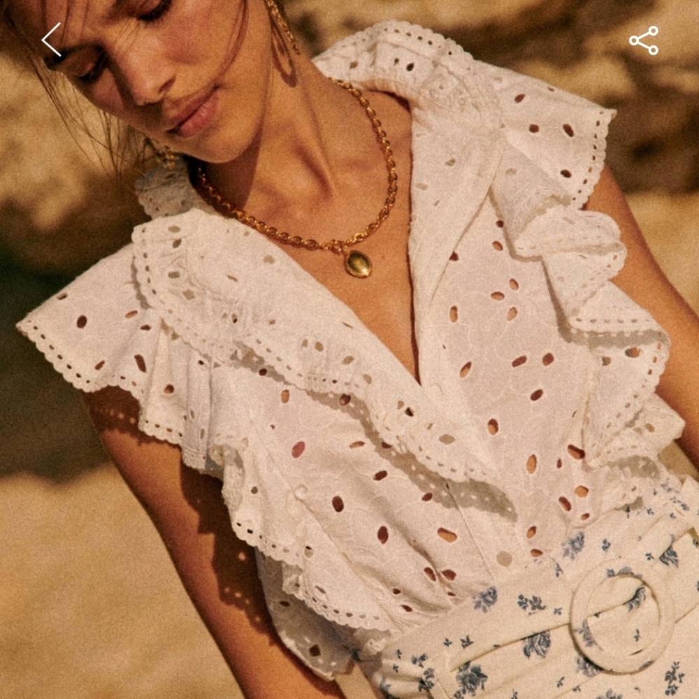 Sezane Sleeveless Embroidery Anglaise Chiara Shirt